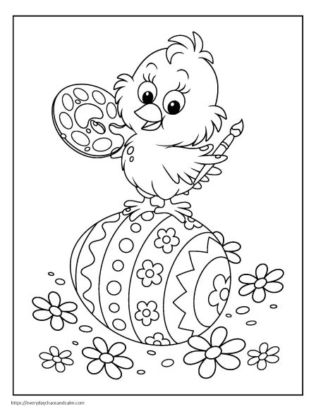 Chick Painting Easter Egg Coloring Page